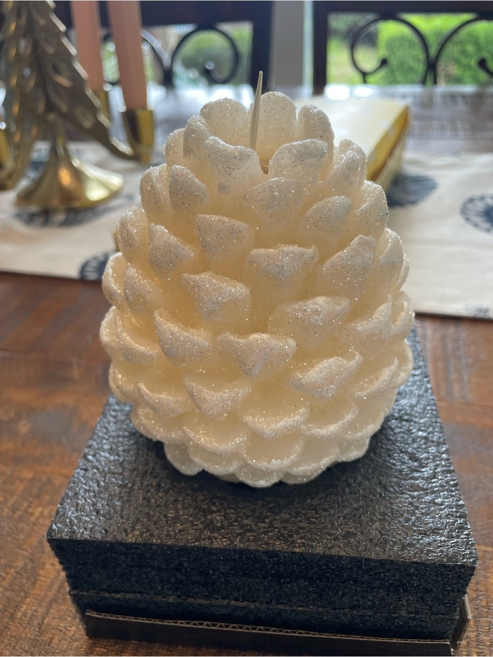 Glitter Pinecone Shaped Decorative Candle - Ivory White